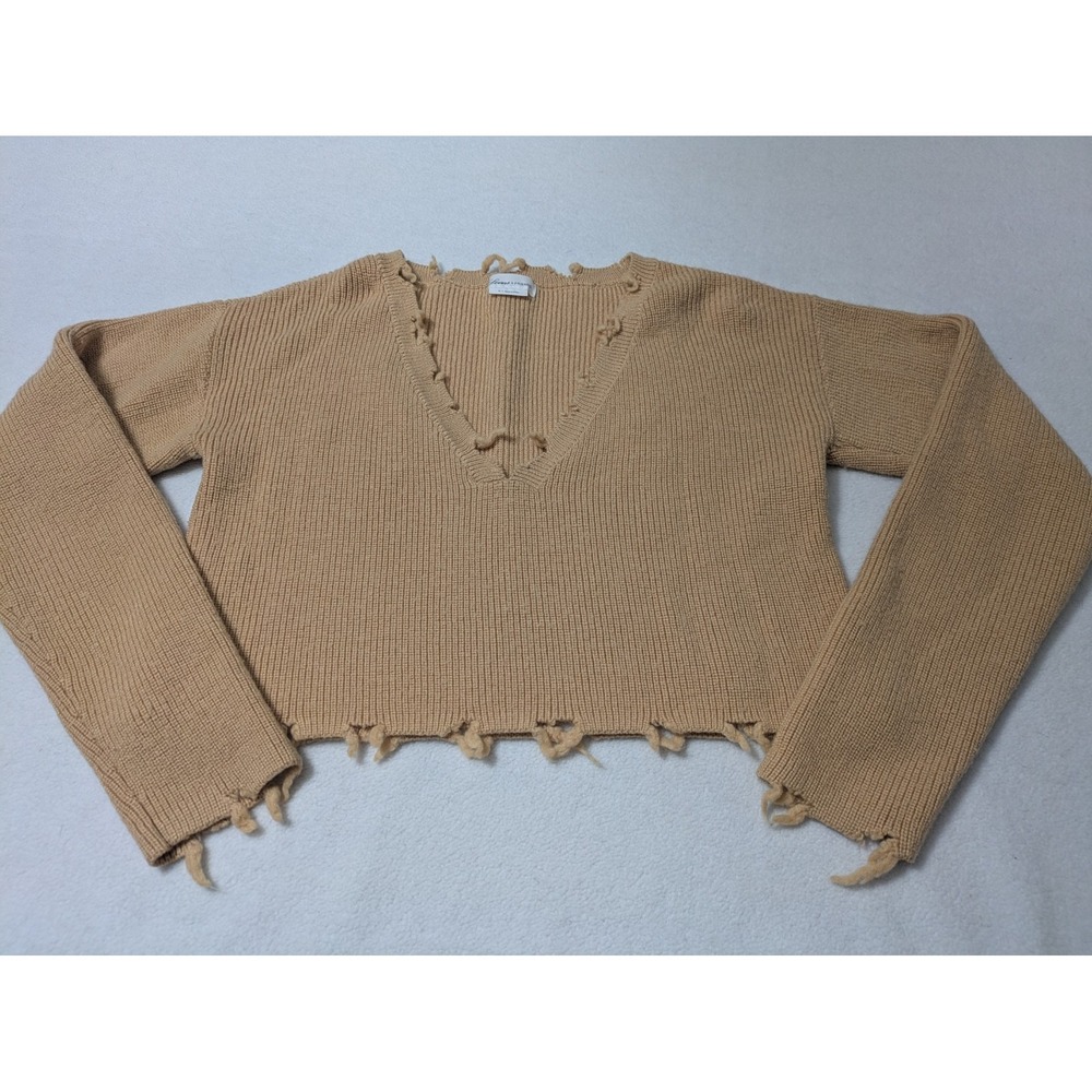 Lovers & Friends Revolve Prospect Sweater Brown V Neck Frayed Womens Size M Crop